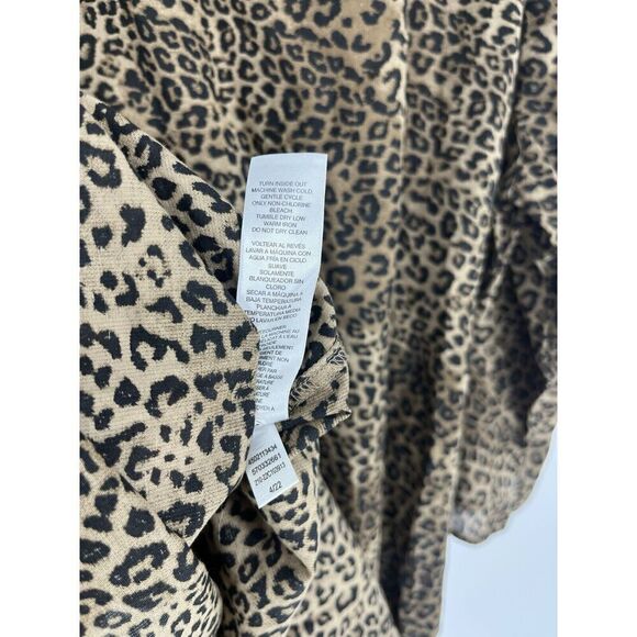 Chicos Top Size Large 2 Womens Brown Sassy Cheetah Popover Floral Embroidered - Picture 10 of 11
